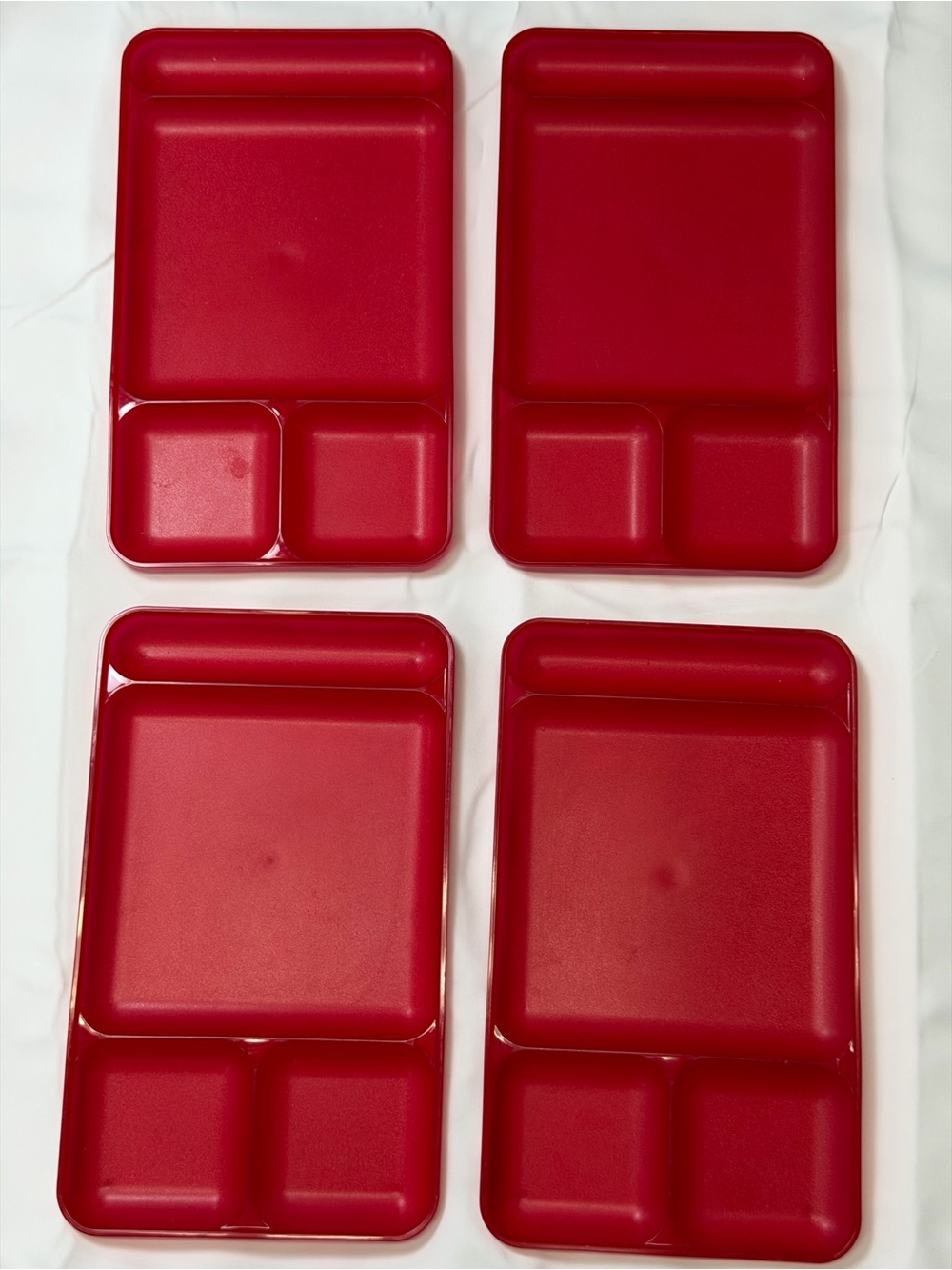 Set of 4 Vintage Red Tupperware Divider Tray plate - picnic, camping , children